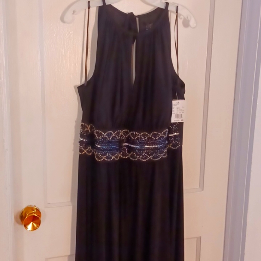 R&M Richards Black Maxi Dress with Blue Accents